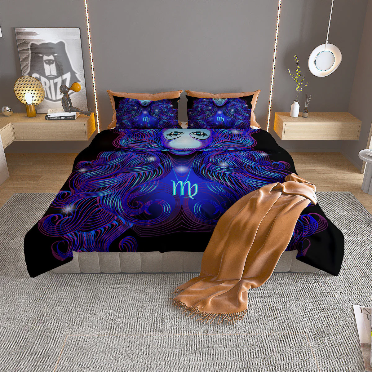 Zodiac Sign Blue Virgo Print Duvet Cover Bedding Set