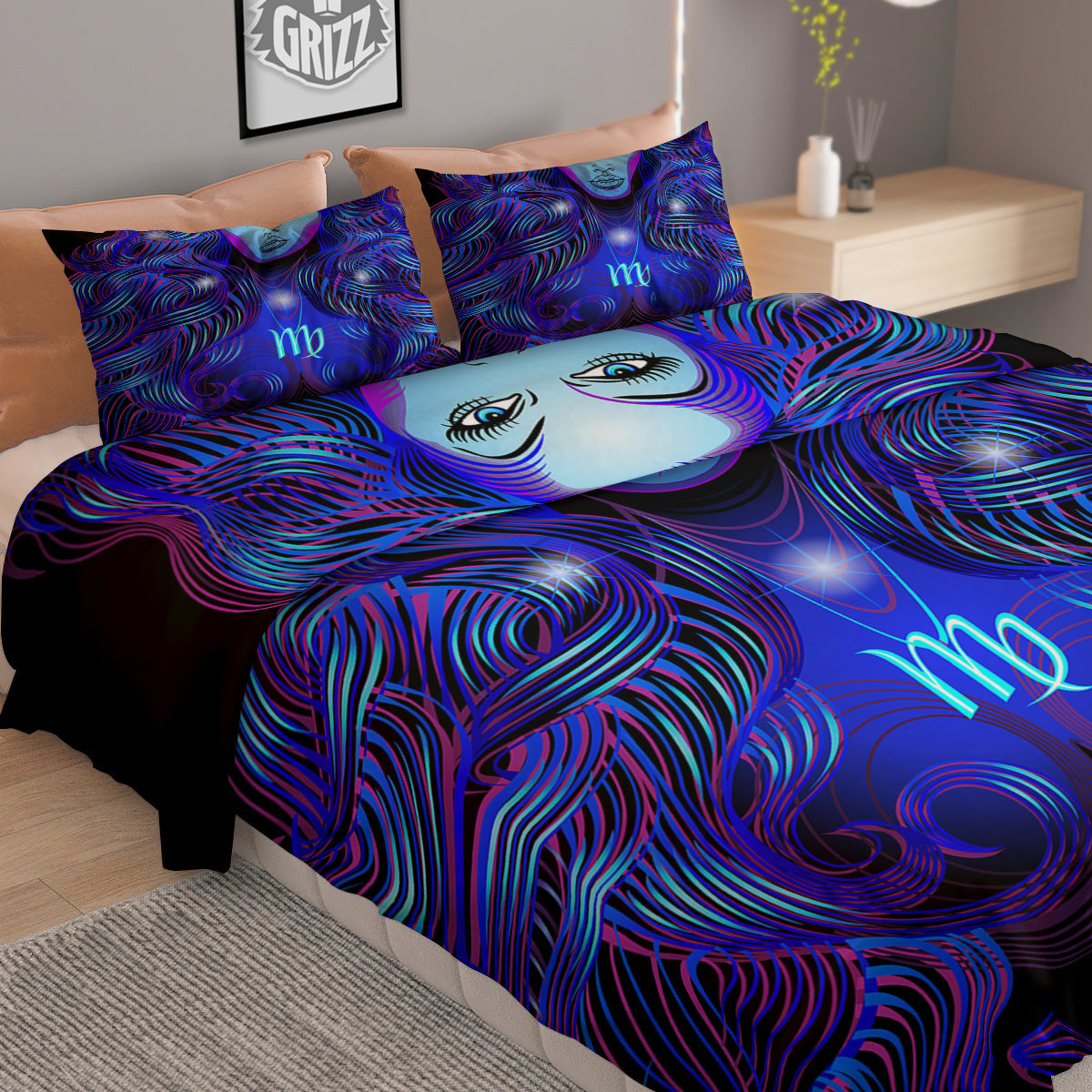 Zodiac Sign Blue Virgo Print Duvet Cover Bedding Set - Image 2