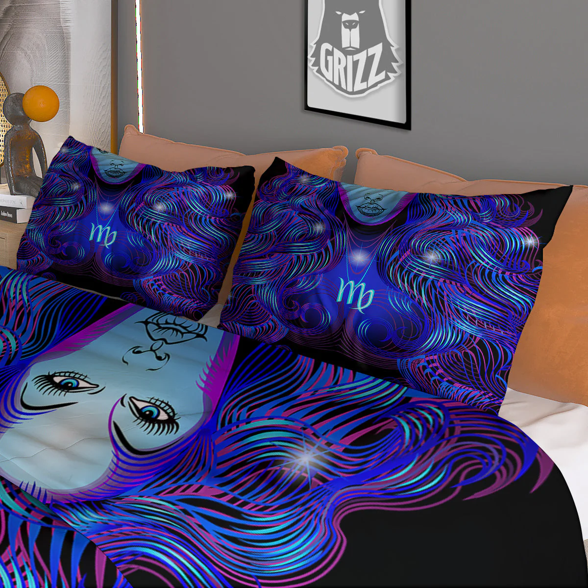 Zodiac Sign Blue Virgo Print Duvet Cover Bedding Set - Image 3