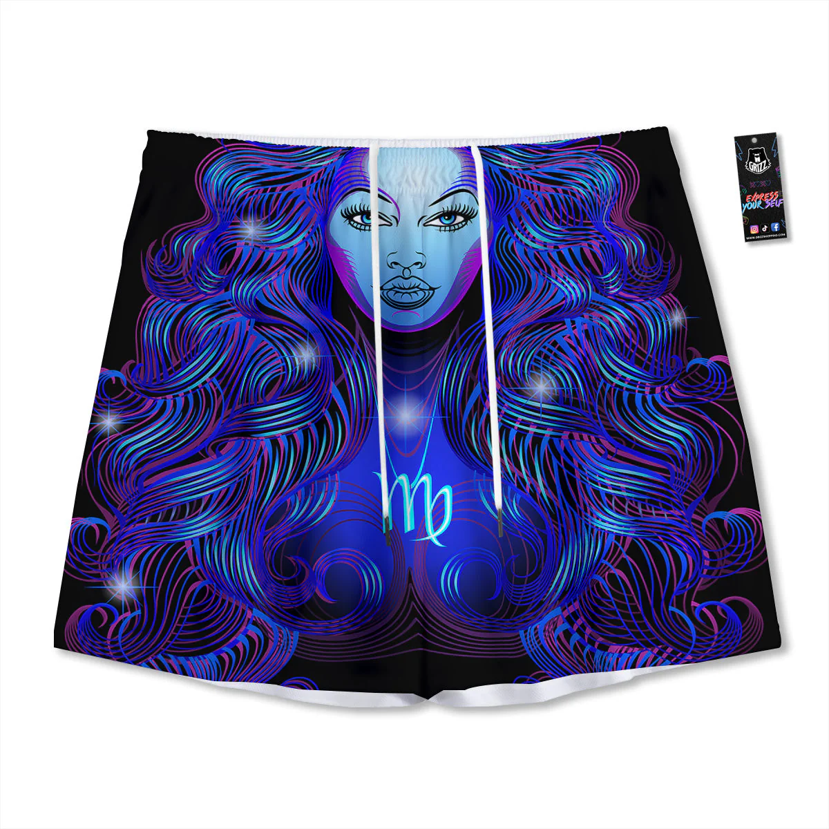 Zodiac Sign Blue Virgo Print Mesh Shorts
