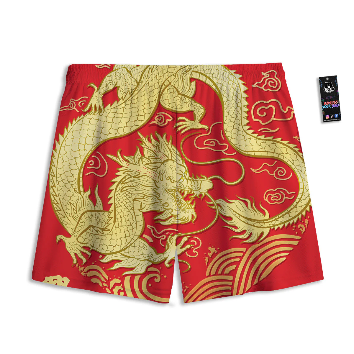 Zodiac Sign Chinese Dragon Print Mesh Shorts - Image 2