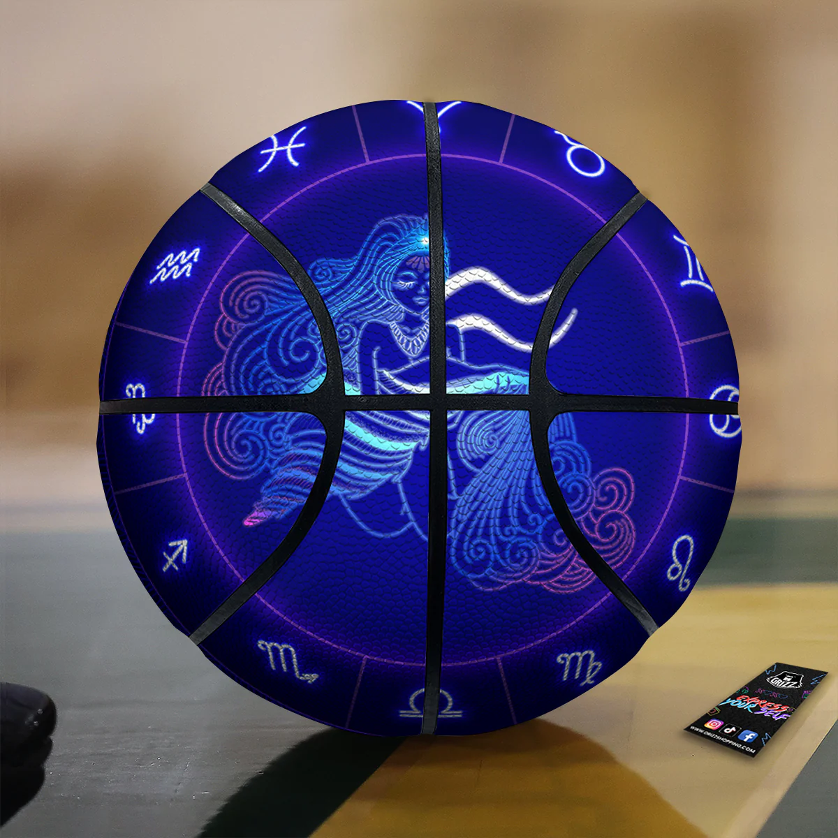 Zodiac Sign Dark Aquarius Print Basketball