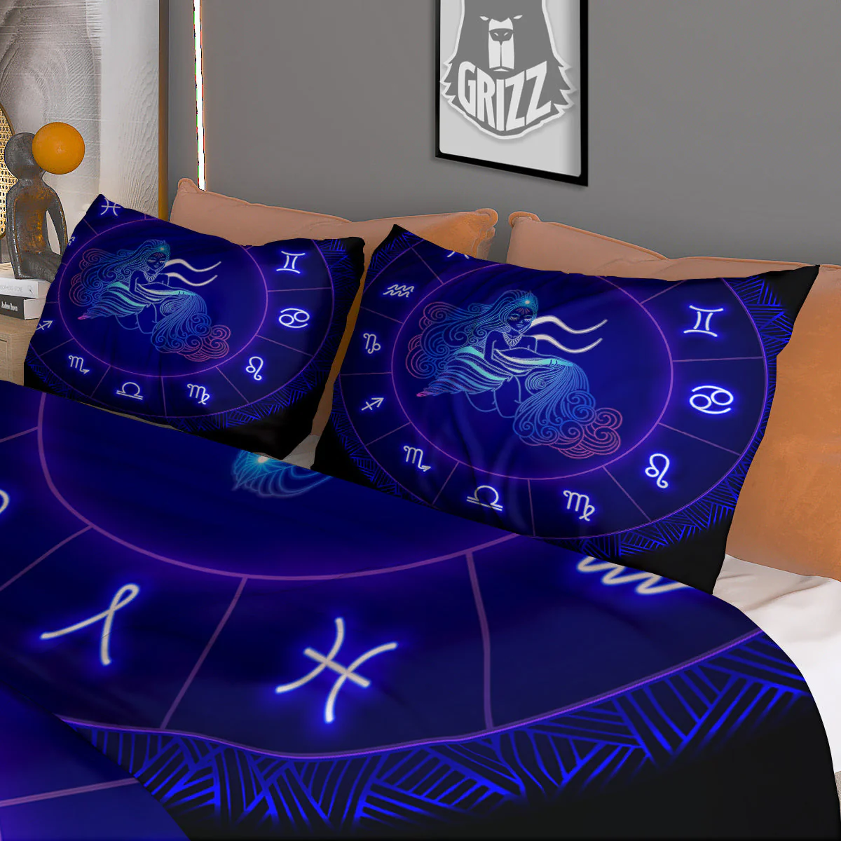 Zodiac Sign Dark Aquarius Print Duvet Cover Bedding Set - Image 3