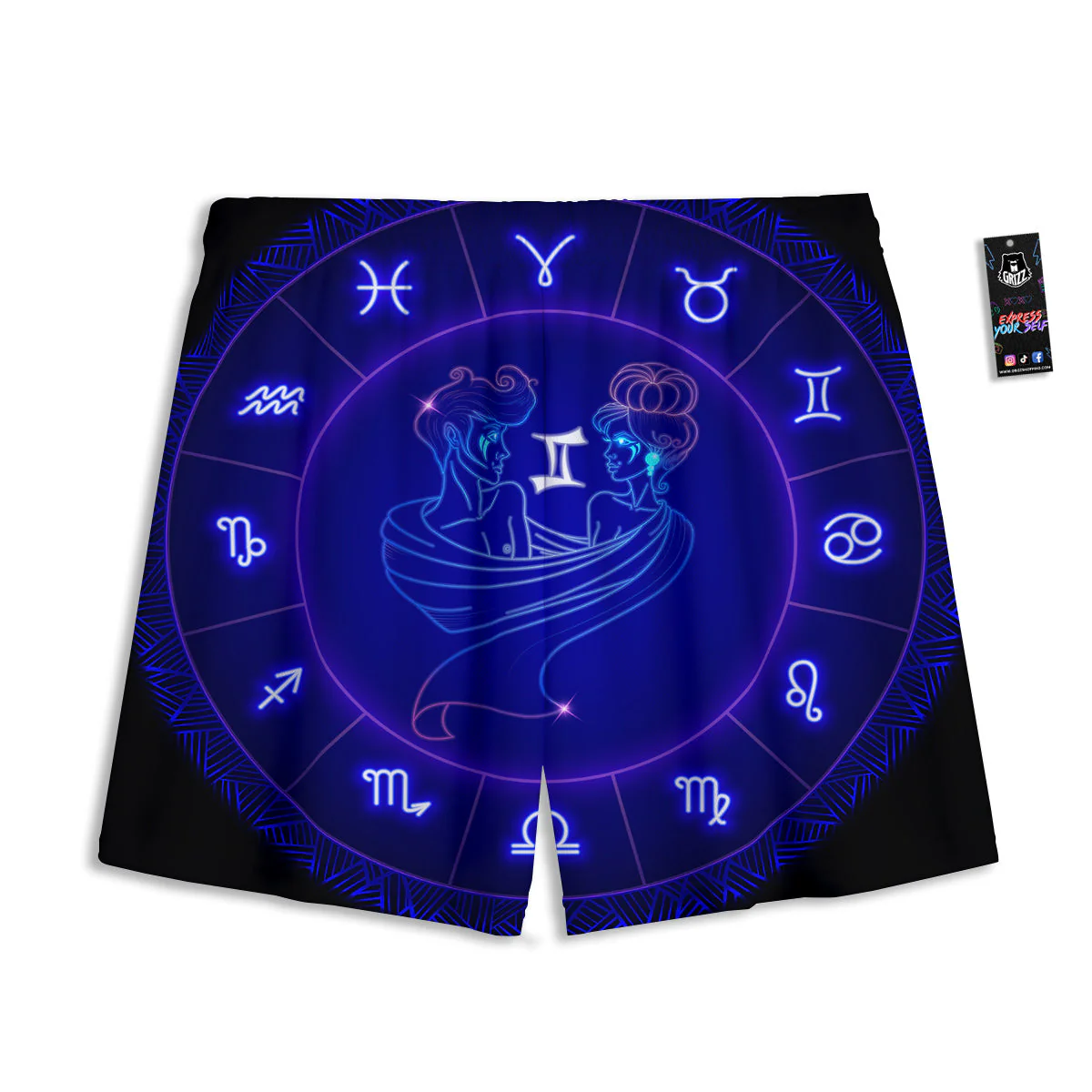 Zodiac Sign Dark Gemini Print Mesh Shorts - Image 2