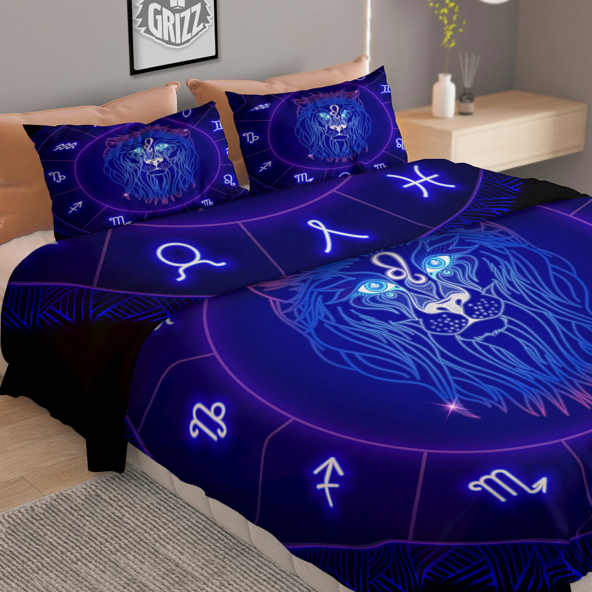 Zodiac Sign Dark Leo Print Duvet Cover Bedding Set - Image 2