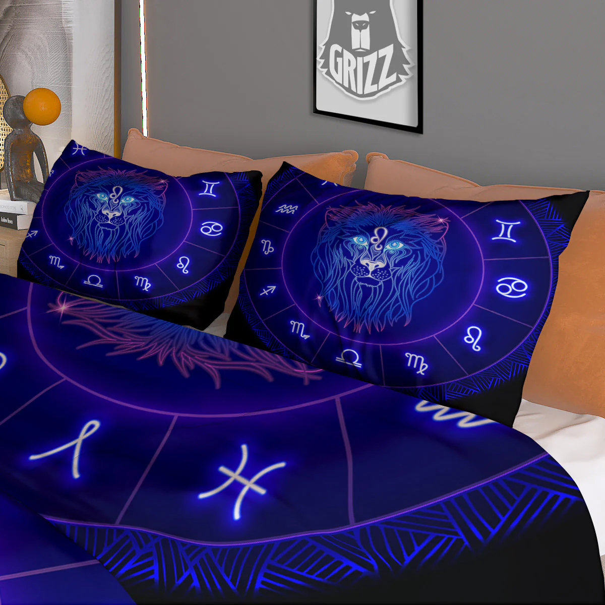 Zodiac Sign Dark Leo Print Duvet Cover Bedding Set - Image 3