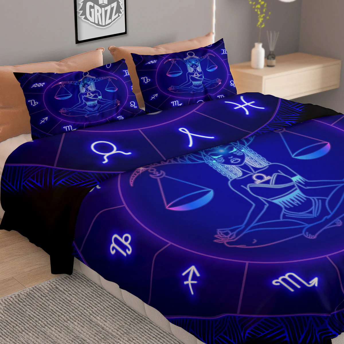 Zodiac Sign Dark Libra Print Duvet Cover Bedding Set - Image 2
