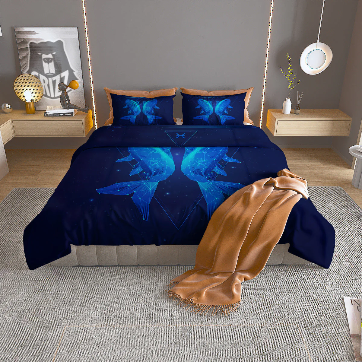 Zodiac Sign Dark Pisces Print Duvet Cover Bedding Set