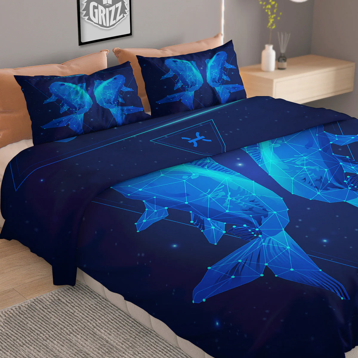 Zodiac Sign Dark Pisces Print Duvet Cover Bedding Set - Image 2