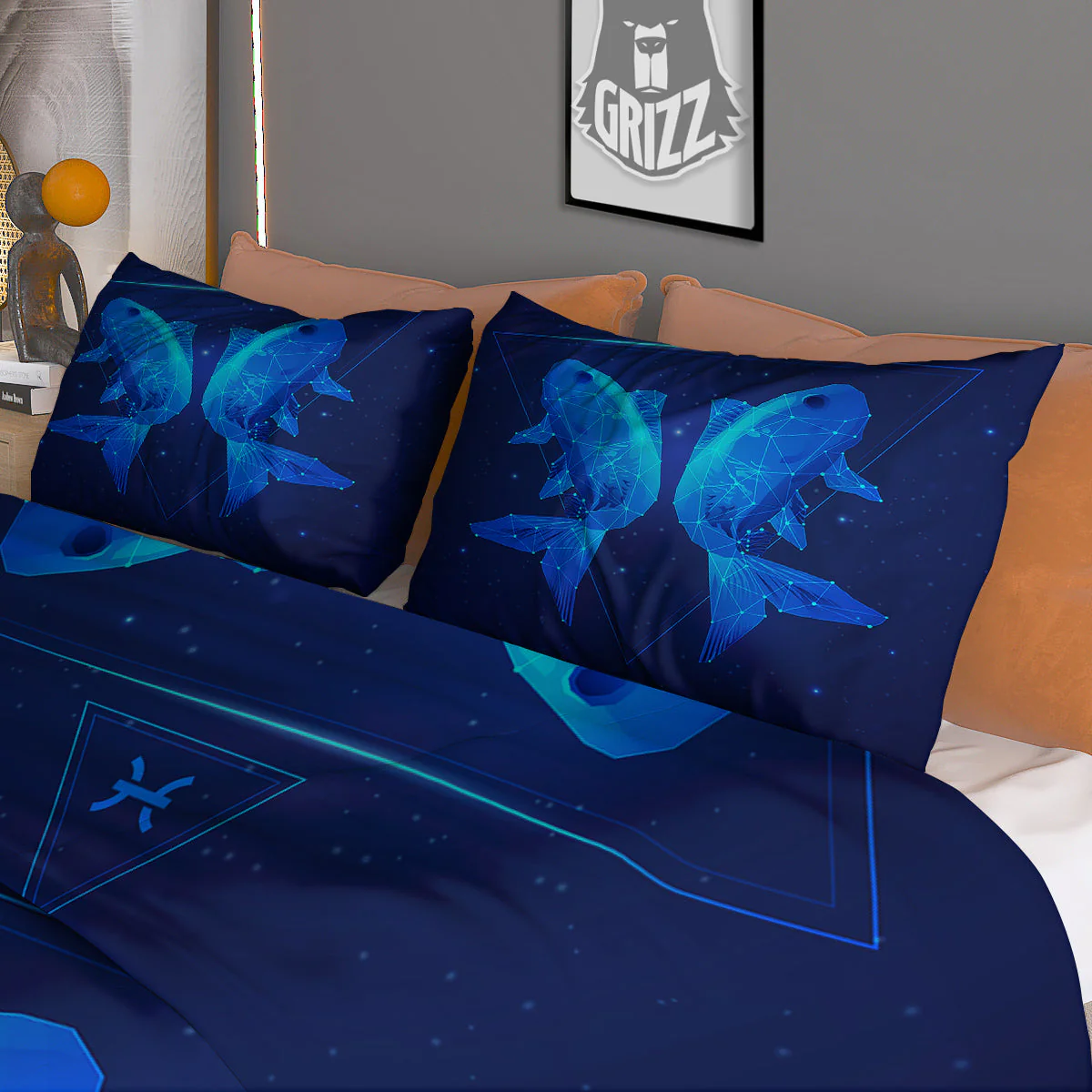 Zodiac Sign Dark Pisces Print Duvet Cover Bedding Set - Image 3