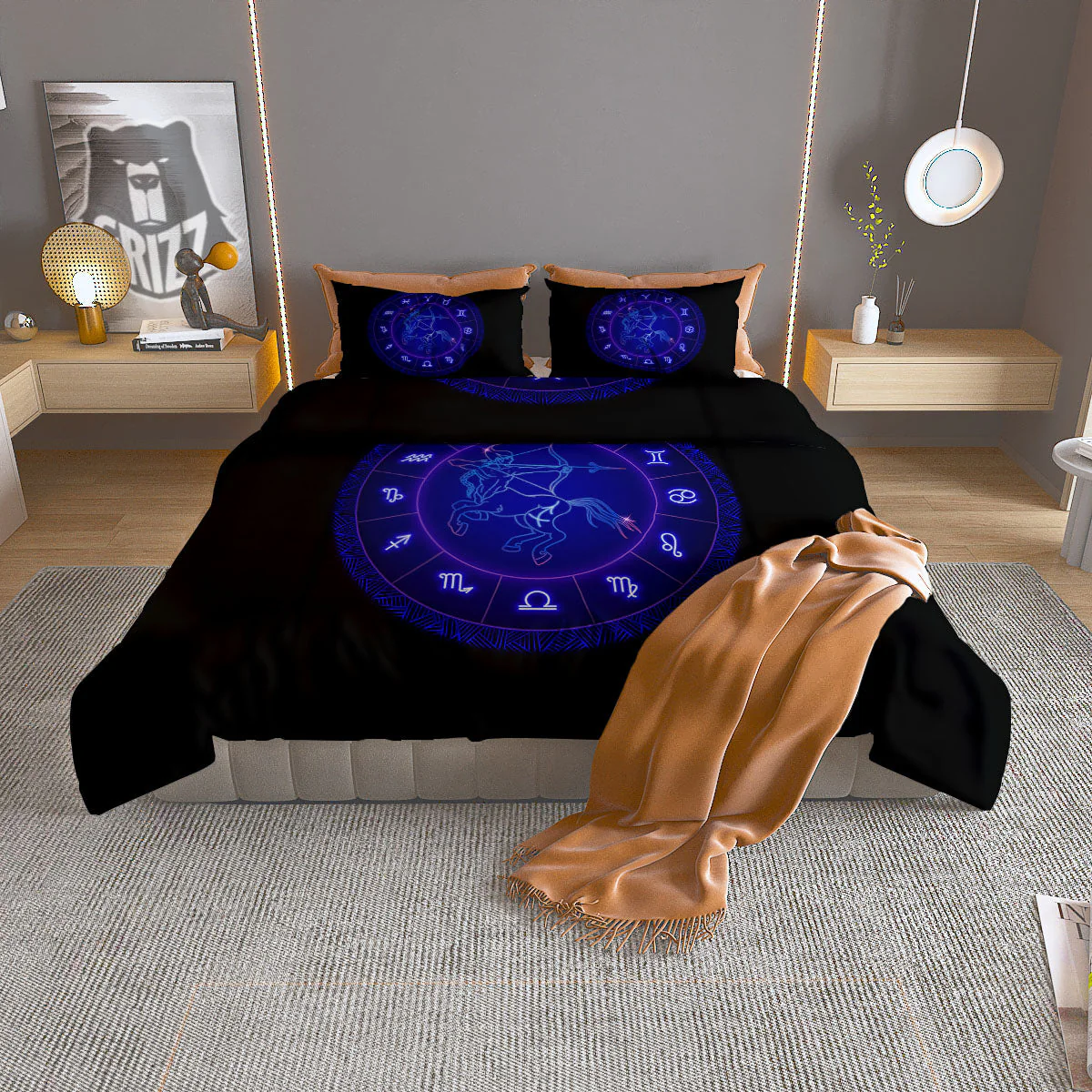 Zodiac Sign Dark Sagittarius Print Duvet Cover Bedding Set