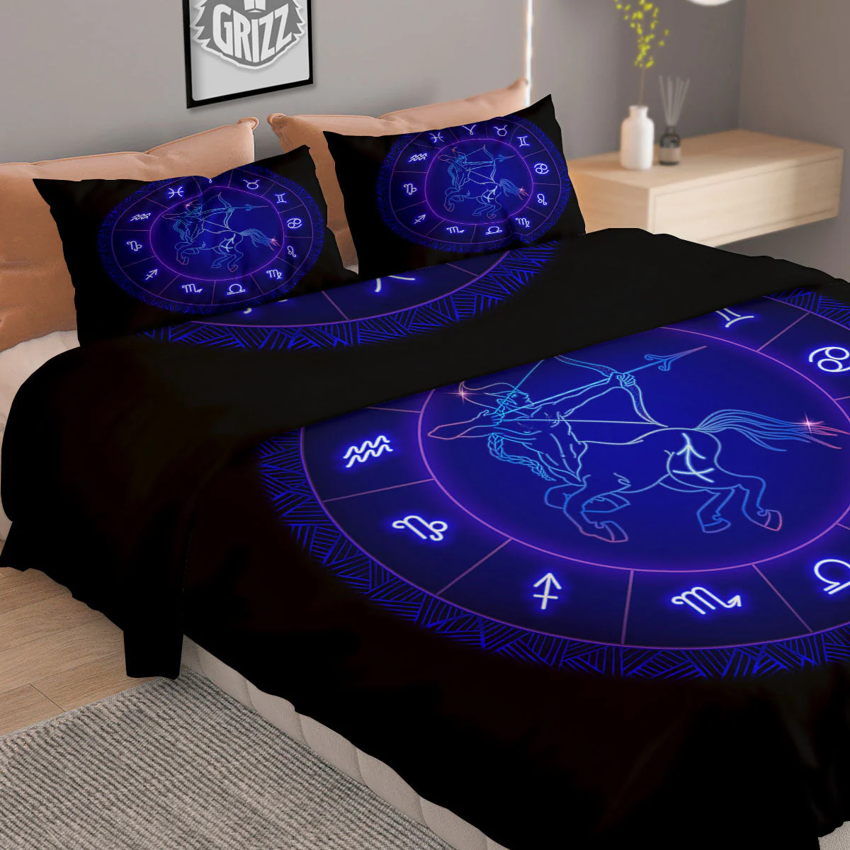Zodiac Sign Dark Sagittarius Print Duvet Cover Bedding Set - Image 2