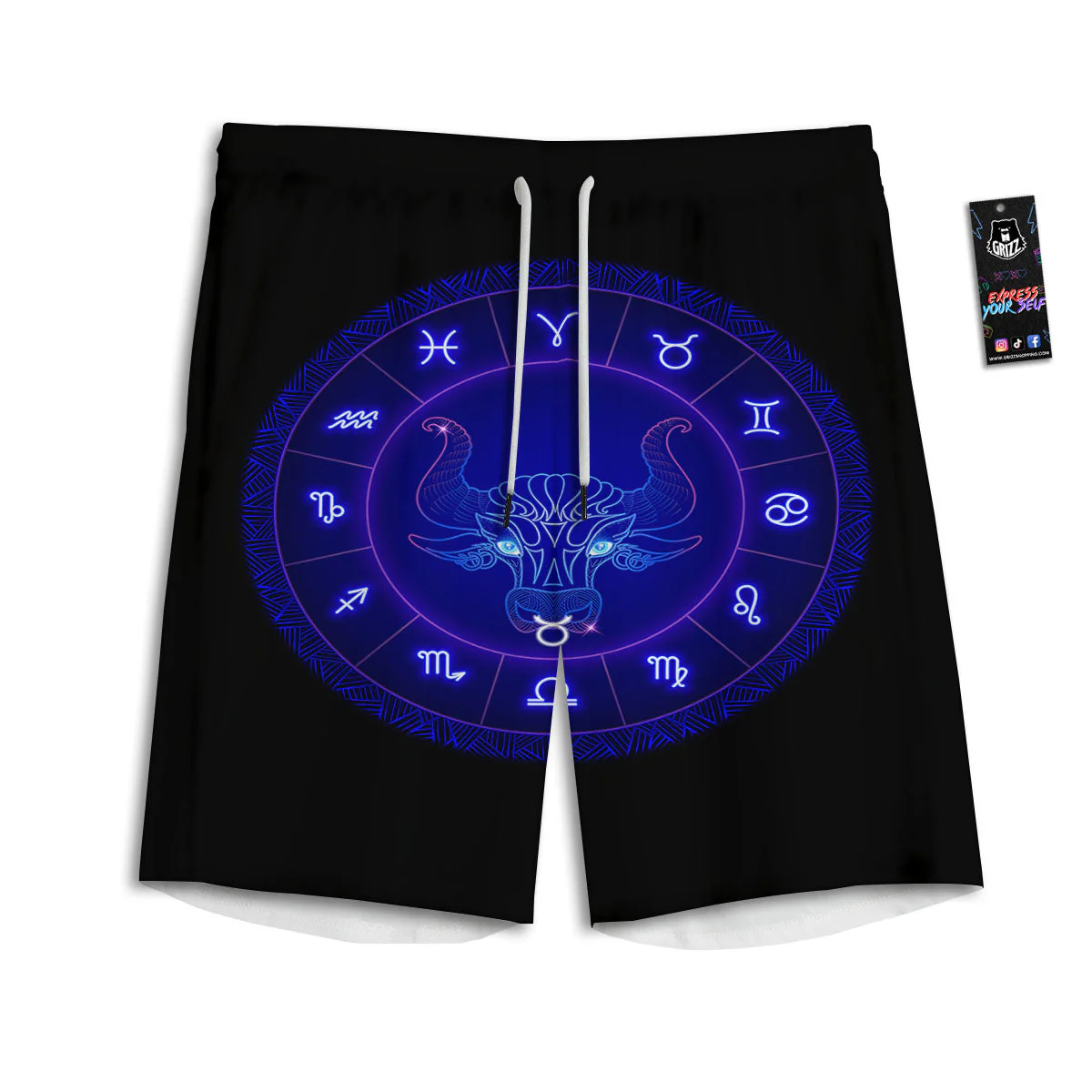 Zodiac Sign Dark Taurus Print Men's Athletic Shorts
