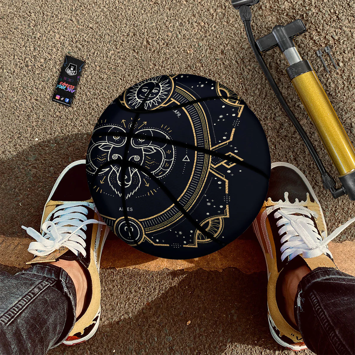 Zodiac Sign Vintage Aries Print Basketball - Image 2