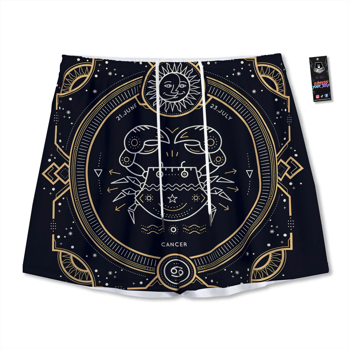 Zodiac Sign Vintage Cancer Print Mesh Shorts