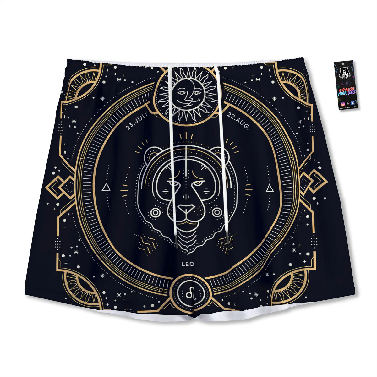 Zodiac Sign Vintage Leo Print Mesh Shorts