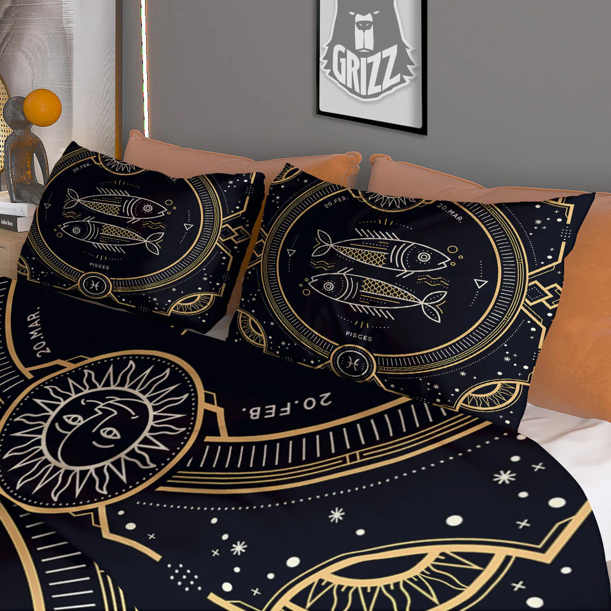 Zodiac Sign Vintage Pisces Print Duvet Cover Bedding Set - Image 3
