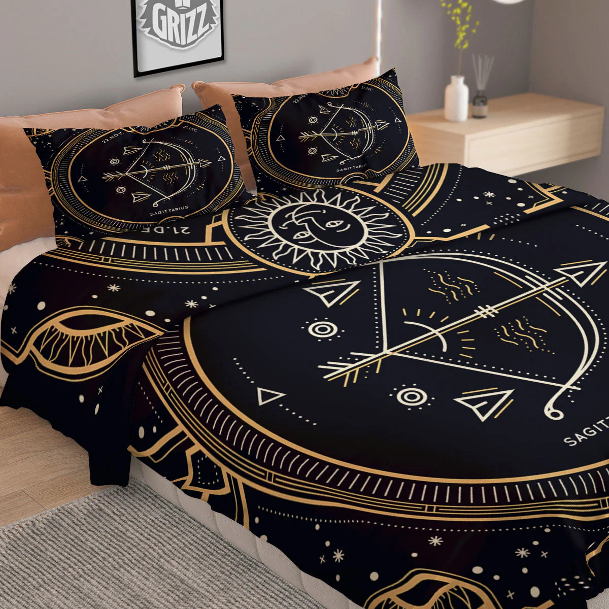 Zodiac Sign Vintage Sagittarius Print Duvet Cover Bedding Set - Image 2