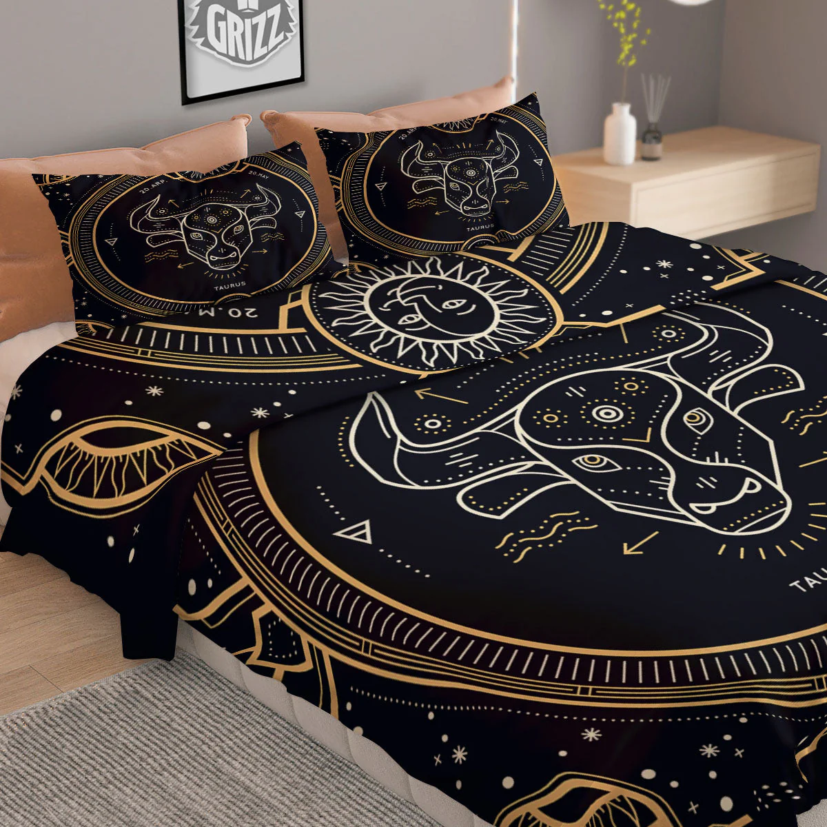 Zodiac Sign Vintage Taurus Print Duvet Cover Bedding Set - Image 2