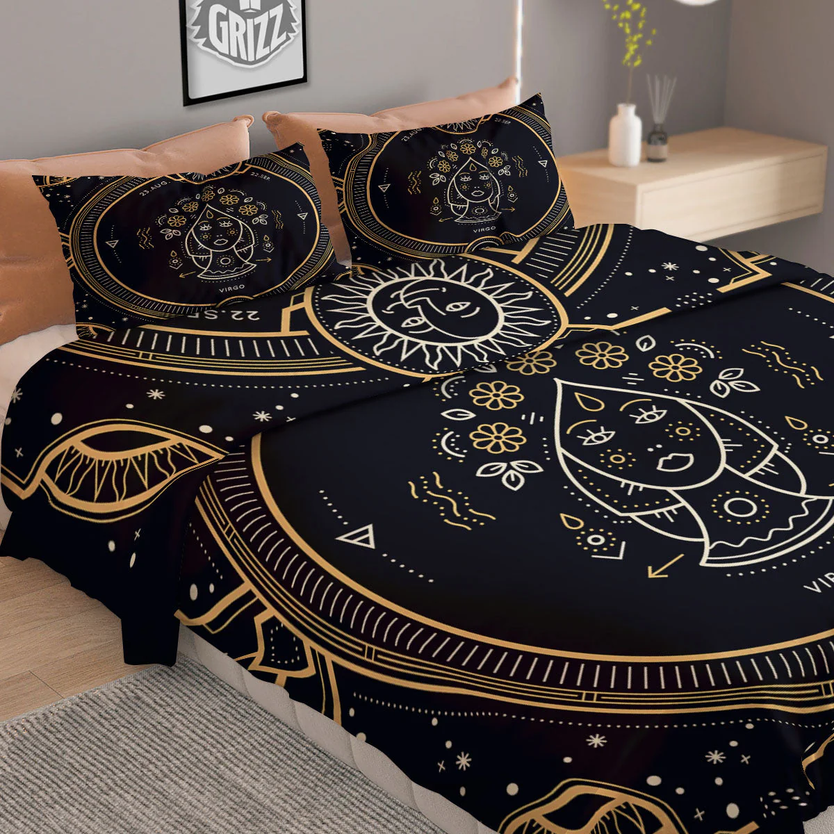 Zodiac Sign Vintage Virgo Print Duvet Cover Bedding Set - Image 2