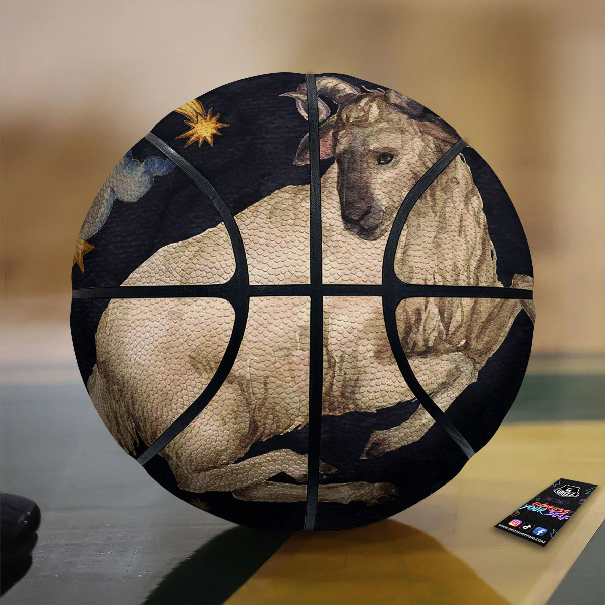 Zodiac Sign Watercolor Aries Print Basketball