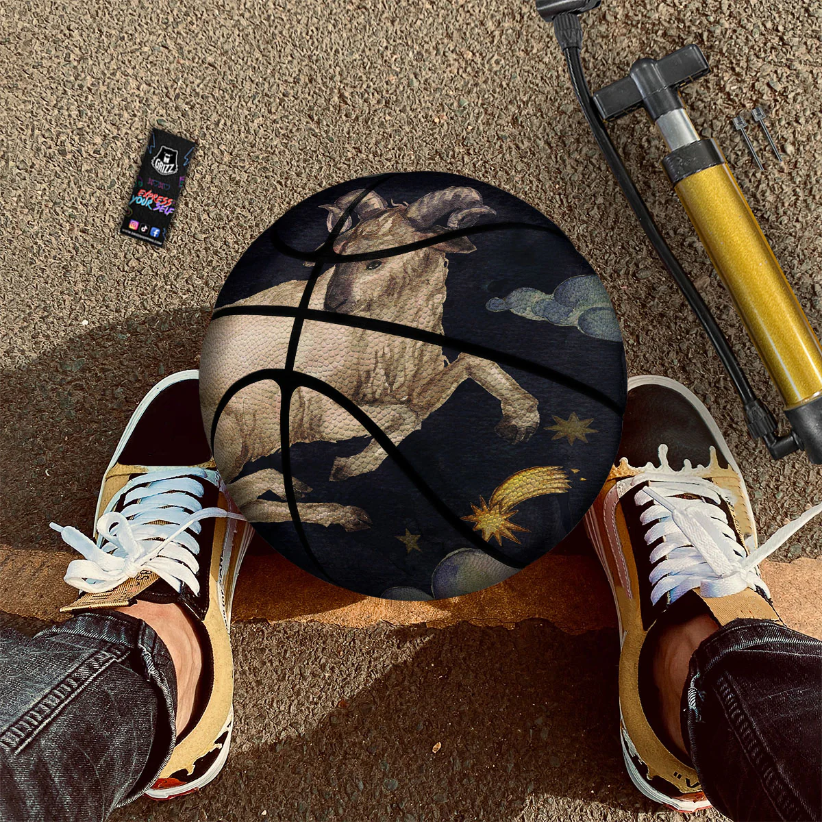 Zodiac Sign Watercolor Aries Print Basketball - Image 2