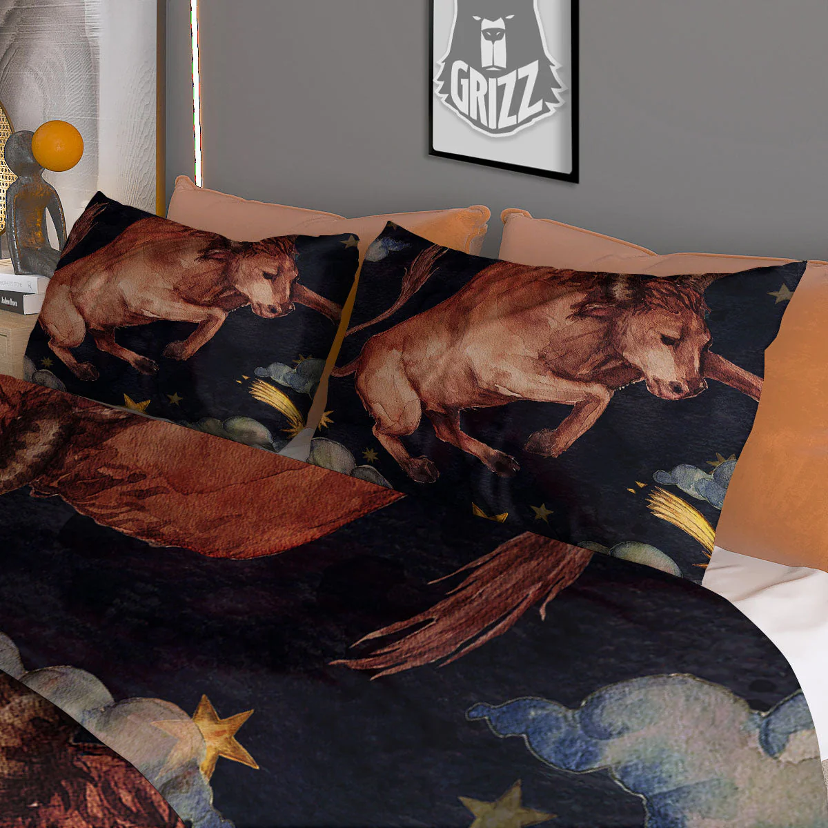 Zodiac Sign Watercolor Taurus Print Duvet Cover Bedding Set - Image 3