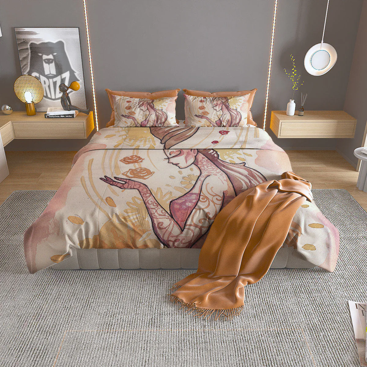 Zodiac Sign Watercolor Virgo Print Duvet Cover Bedding Set