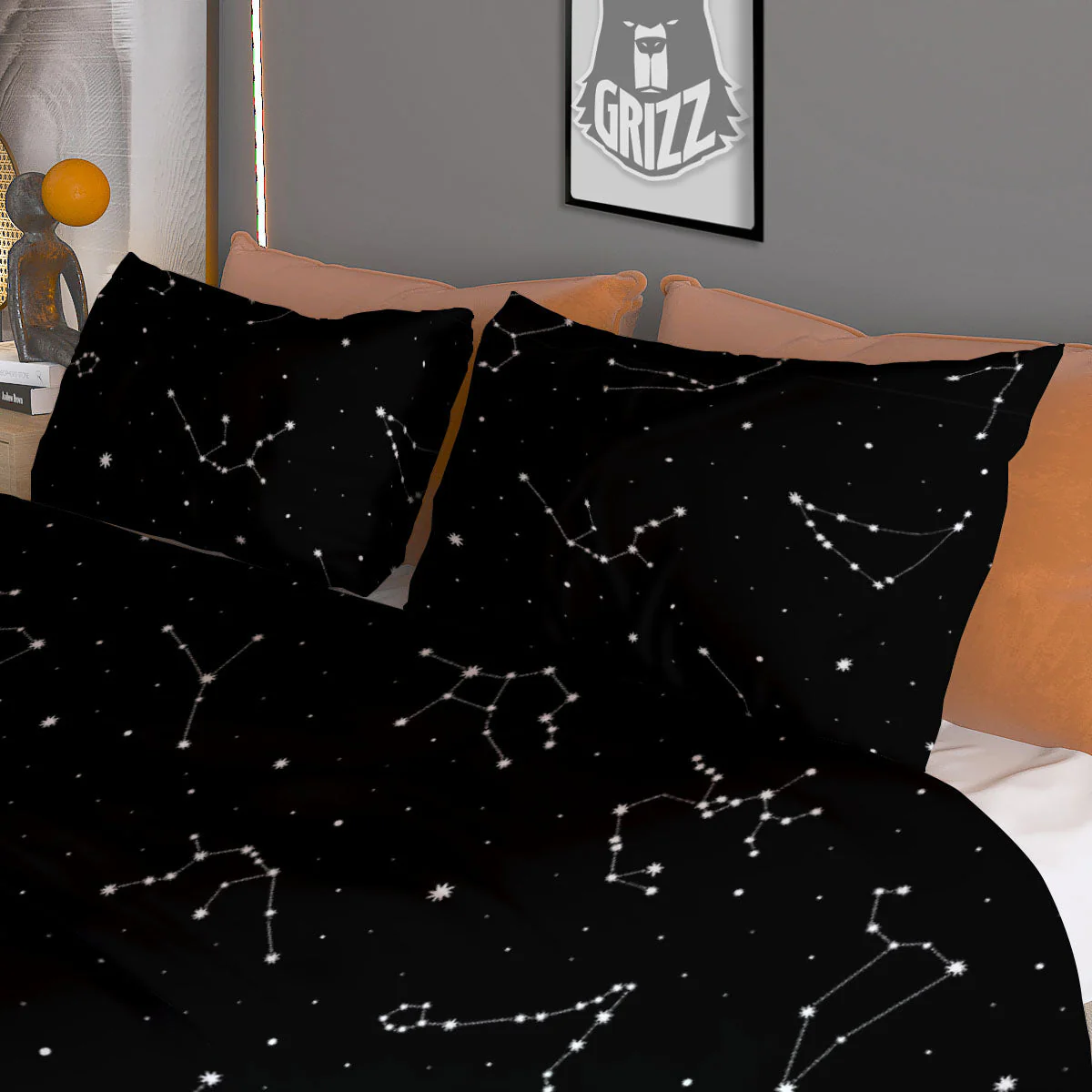 Zodiac Stars White And Black Print Duvet Cover Bedding Set - Image 3