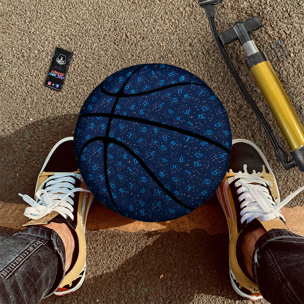 Zodiac Symbols Blue Print Pattern Basketball - Image 2