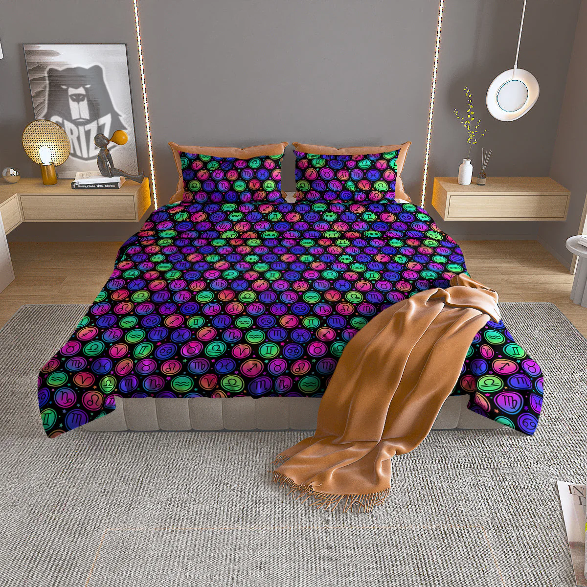 Zodiac Symbols Colorful Print Pattern Duvet Cover Bedding Set