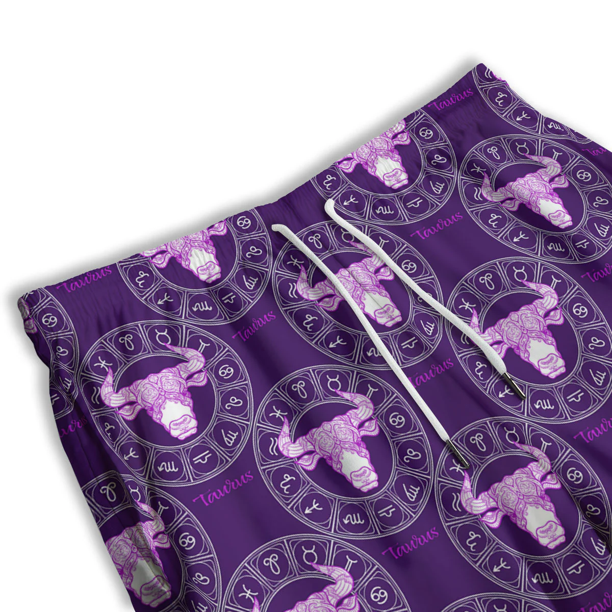 Zodiac Taurus Purple Print Pattern Men's Athletic Shorts - Image 3