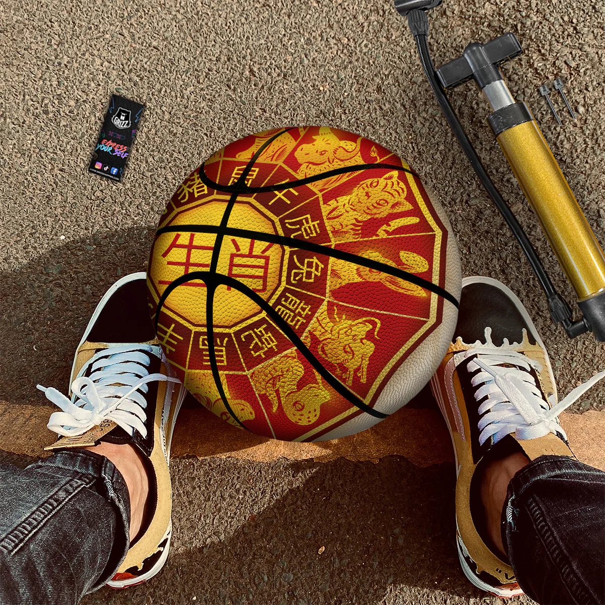 Zodiac Wheel Colourful Chinese Print Basketball - Image 3
