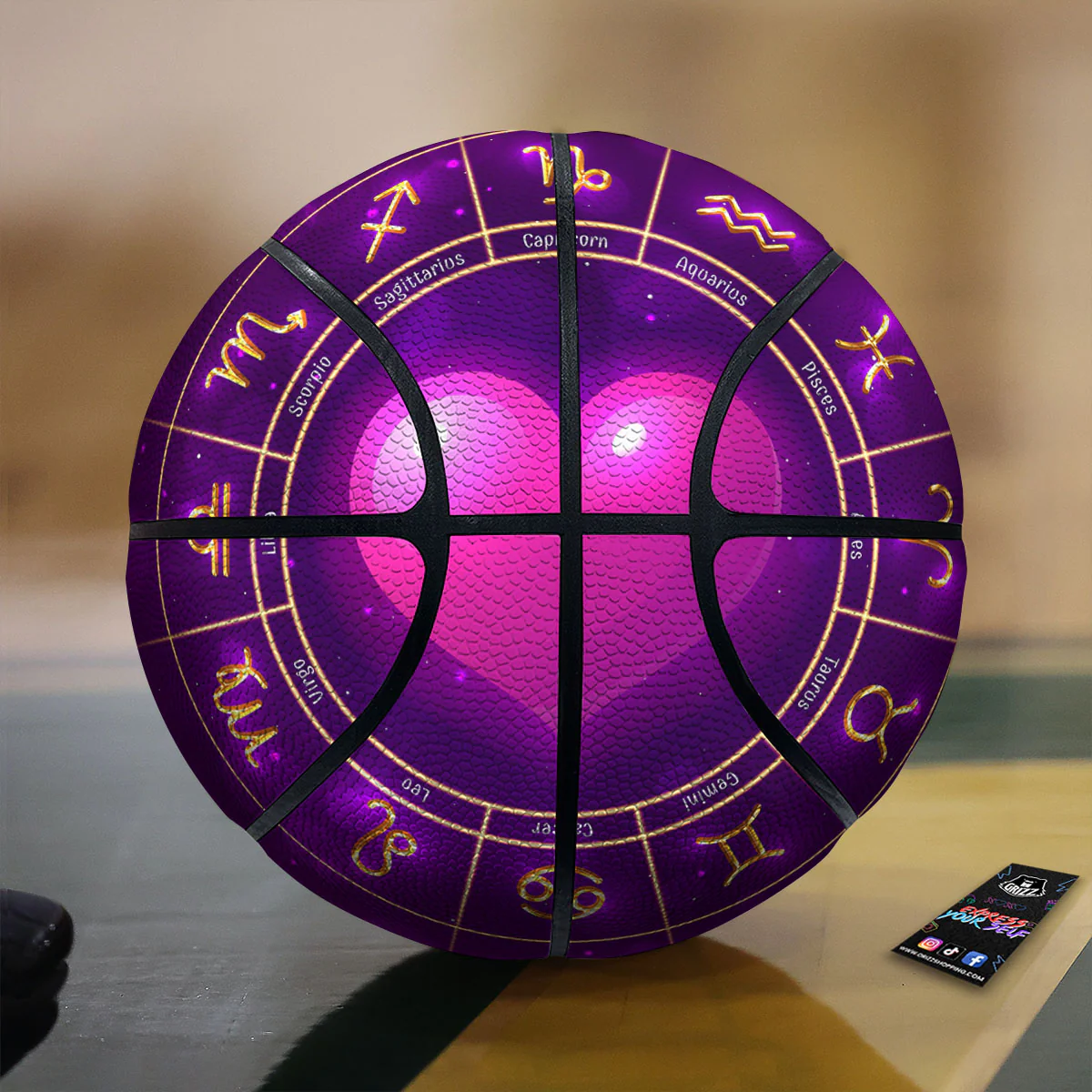 Zodiac Wheel Pink Heart Print Basketball