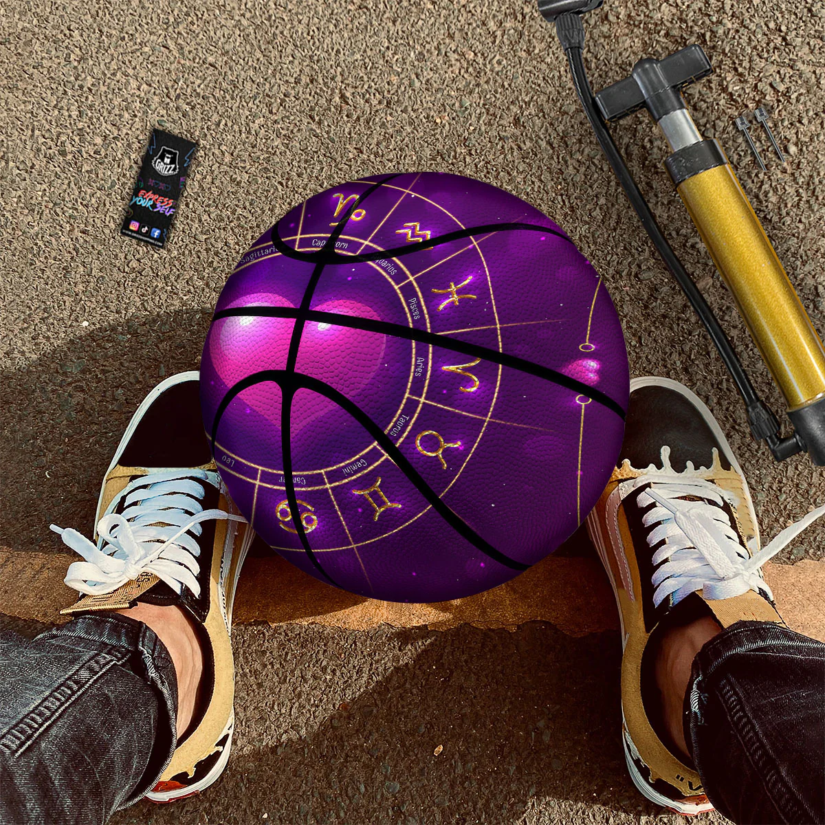 Zodiac Wheel Pink Heart Print Basketball - Image 2