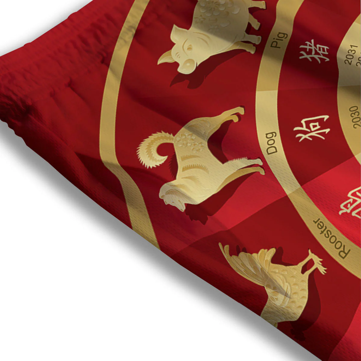 Zodiac Wheel Red Chinese Print Mesh Shorts - Image 3