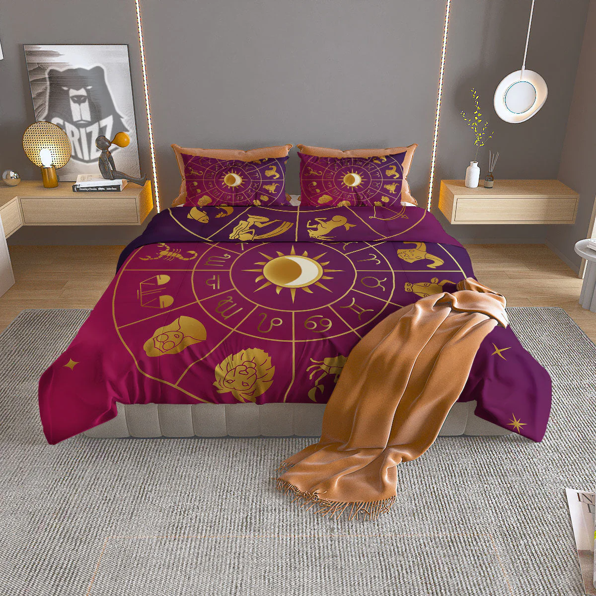Zodiac Wheel Symbols Print Duvet Cover Bedding Set