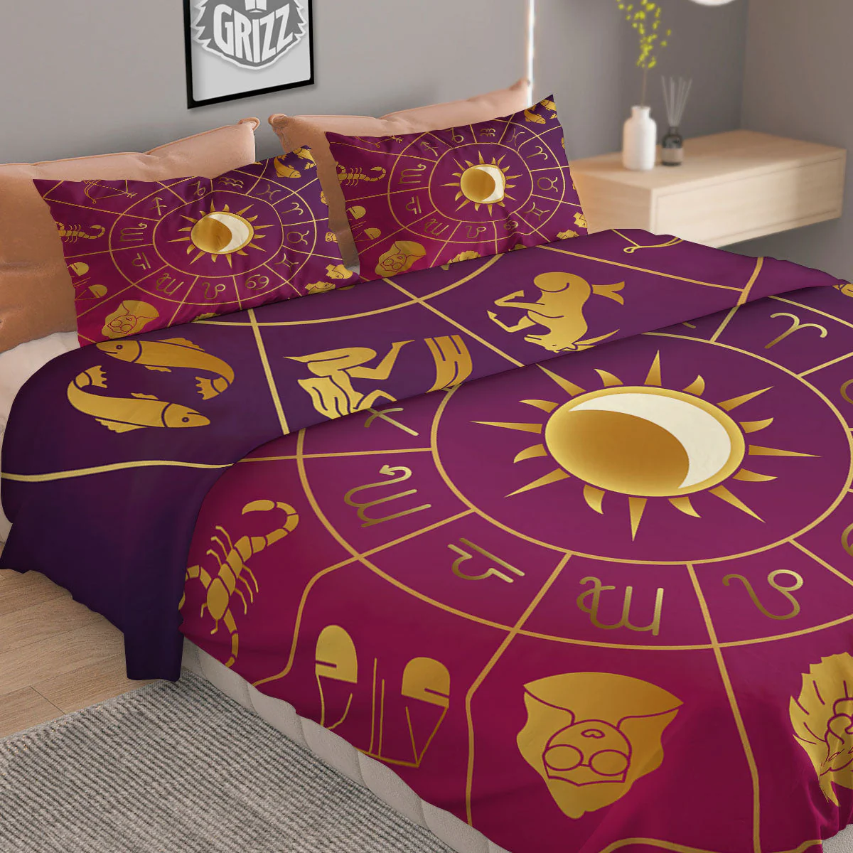 Zodiac Wheel Symbols Print Duvet Cover Bedding Set - Image 2