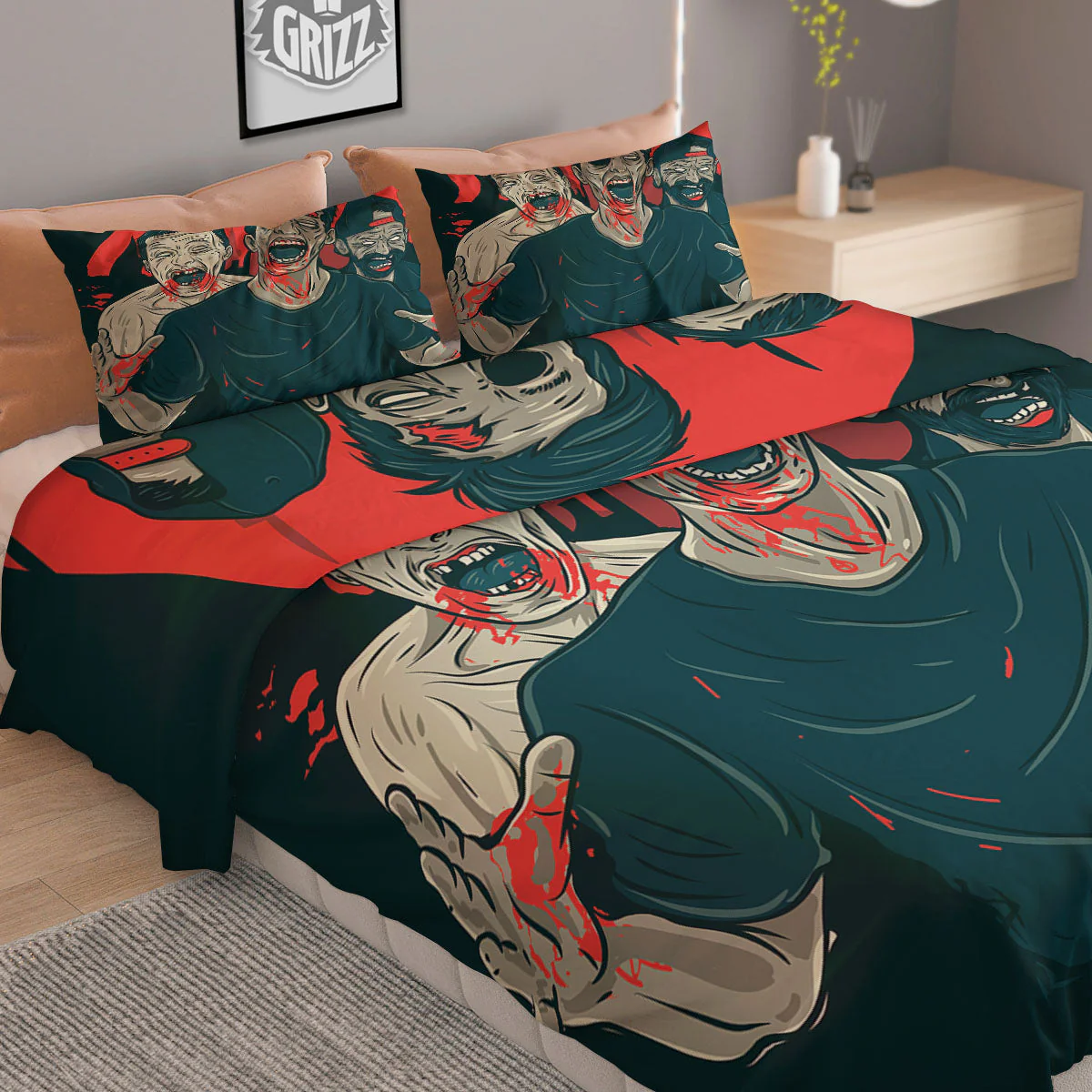 Zombie Crowd Halloween Print Duvet Cover Bedding Set - Image 2