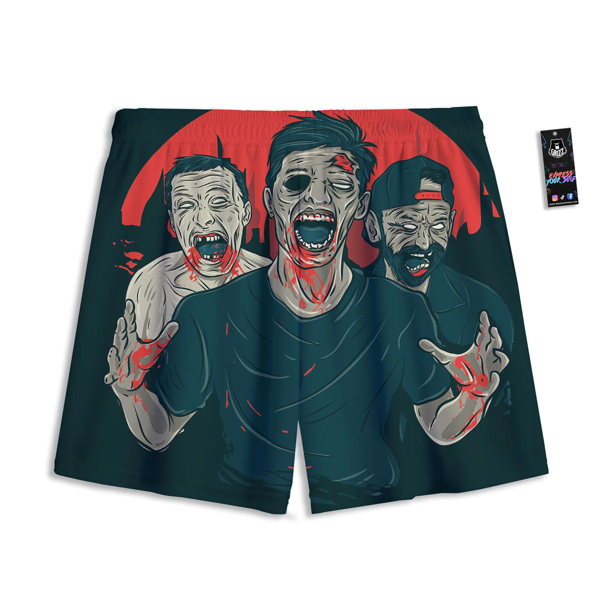 Zombie Crowd Halloween Print Mesh Shorts - Image 2