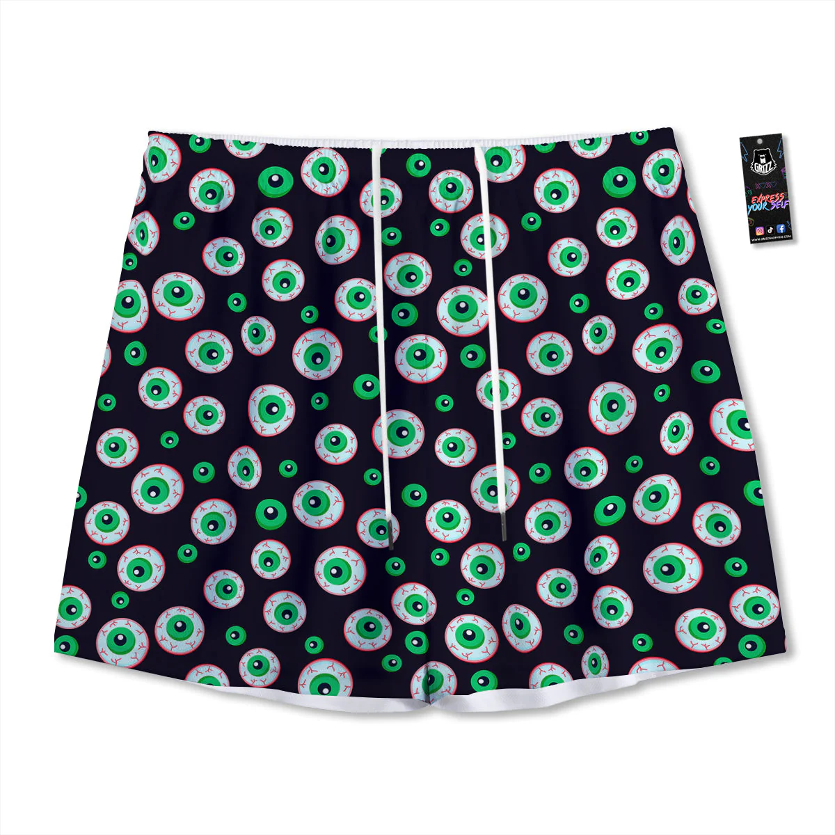 Zombie Eyeball Print Pattern Mesh Shorts