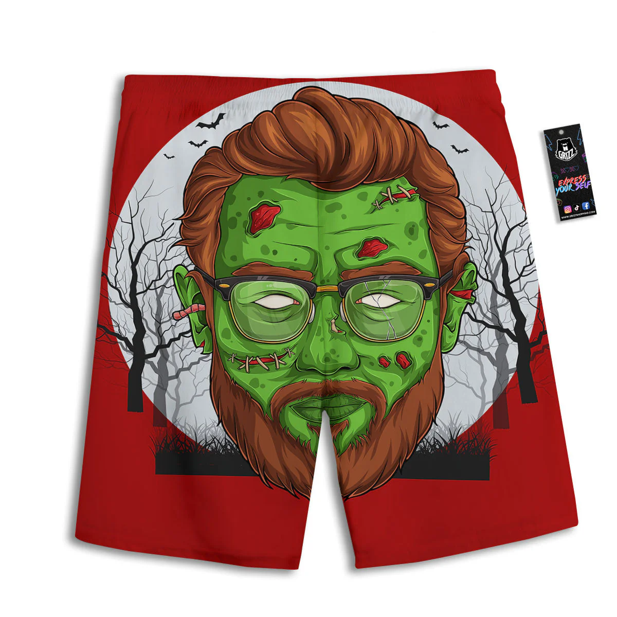 Zombie Face Halloween Character Print Men's Athletic Shorts - Image 2
