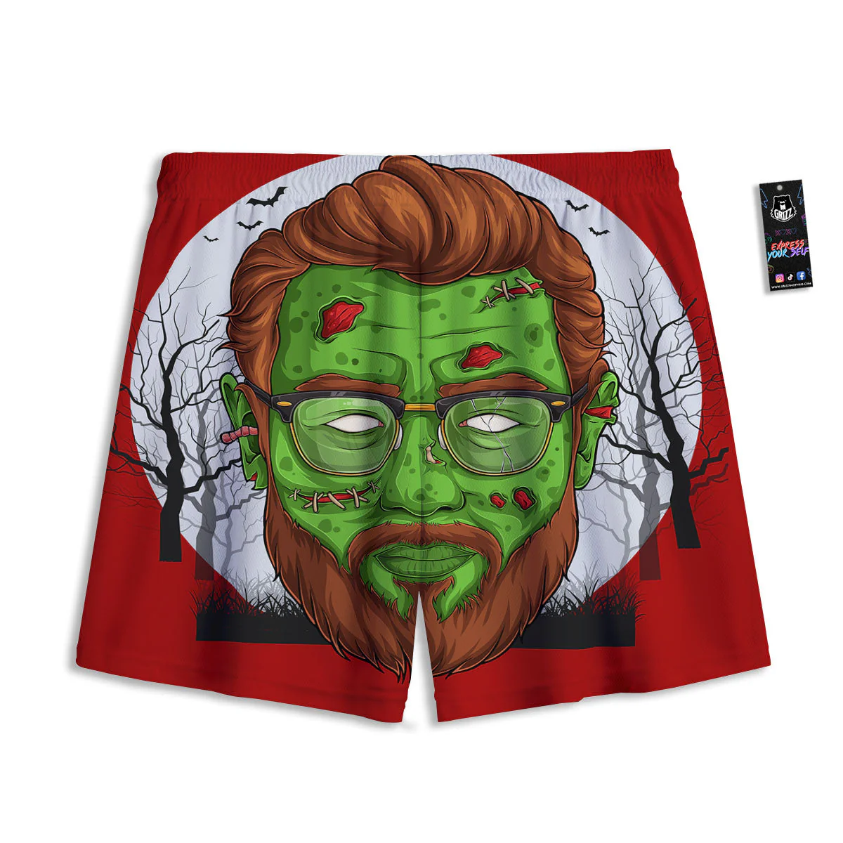 Zombie Face Halloween Character Print Mesh Shorts - Image 2