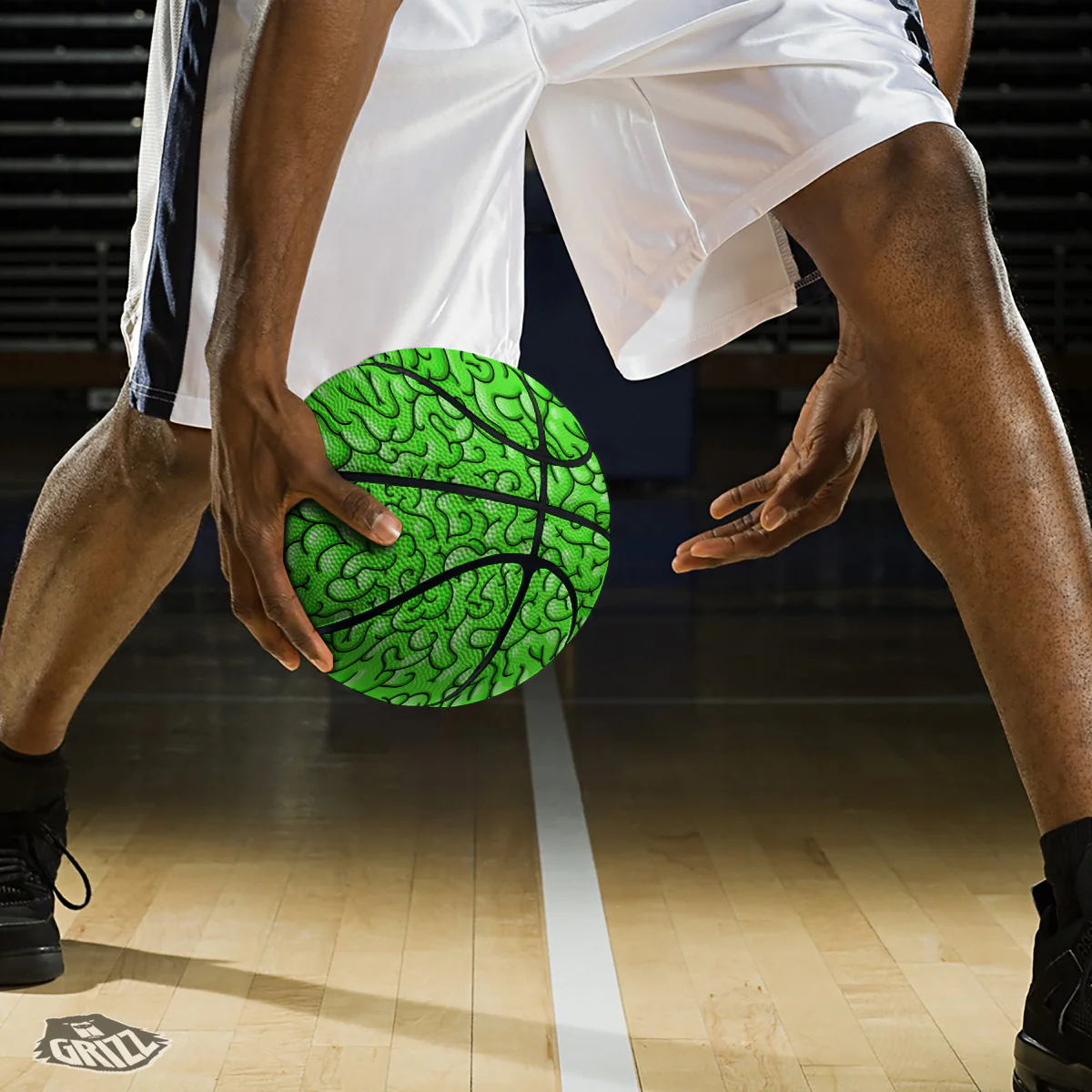 Zombie Green Brain Print Pattern Basketball - Image 3