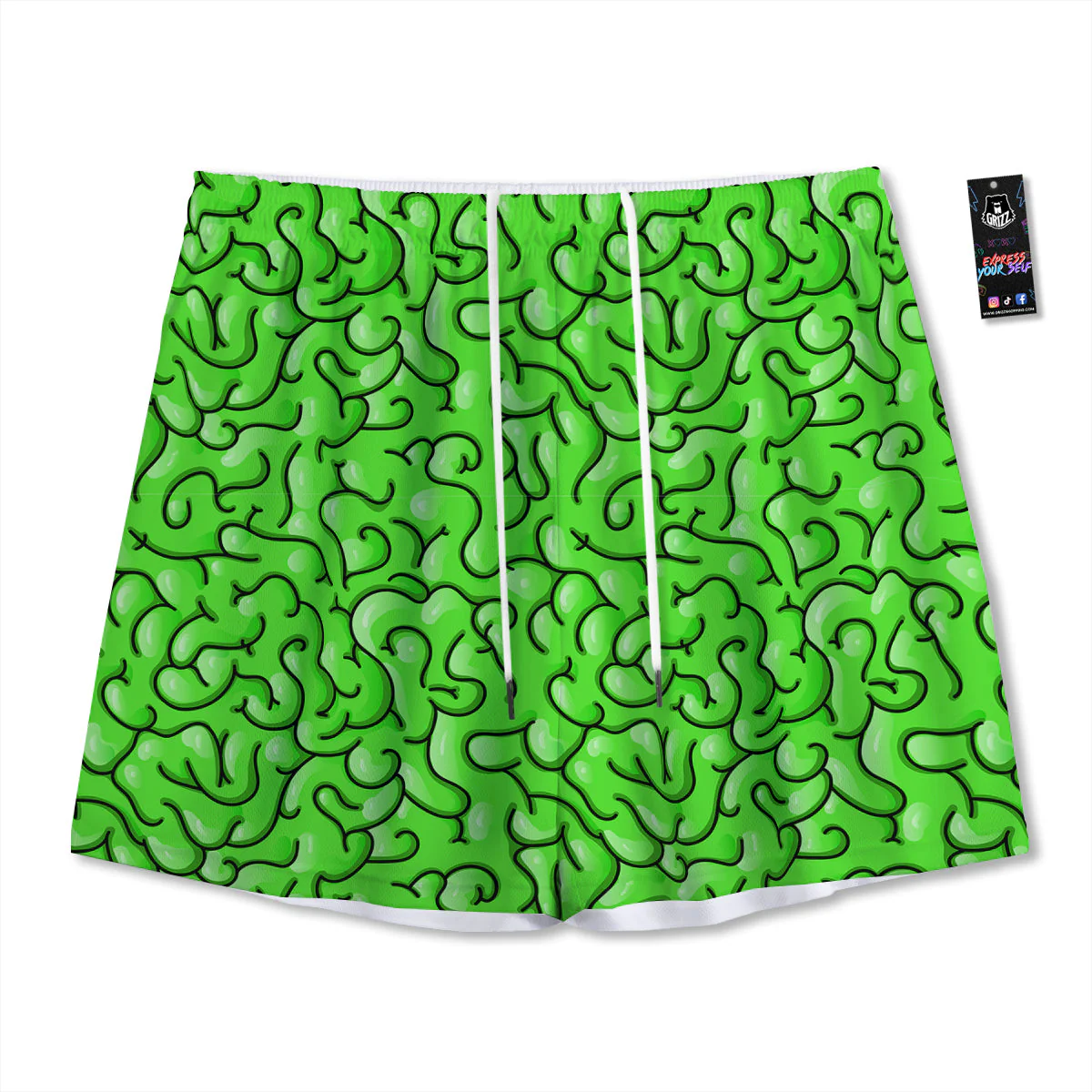 Zombie Green Brain Print Pattern Mesh Shorts