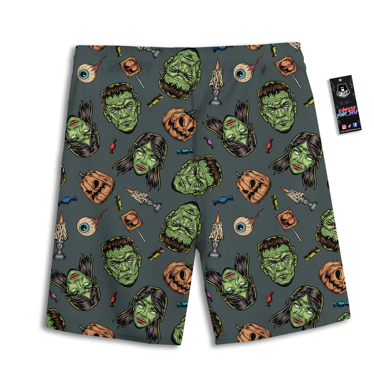 Zombie Halloween Print Pattern Men's Athletic Shorts - Image 2