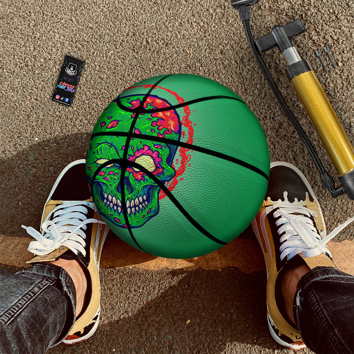 Zombie Halloween Skull Print Basketball - Image 2