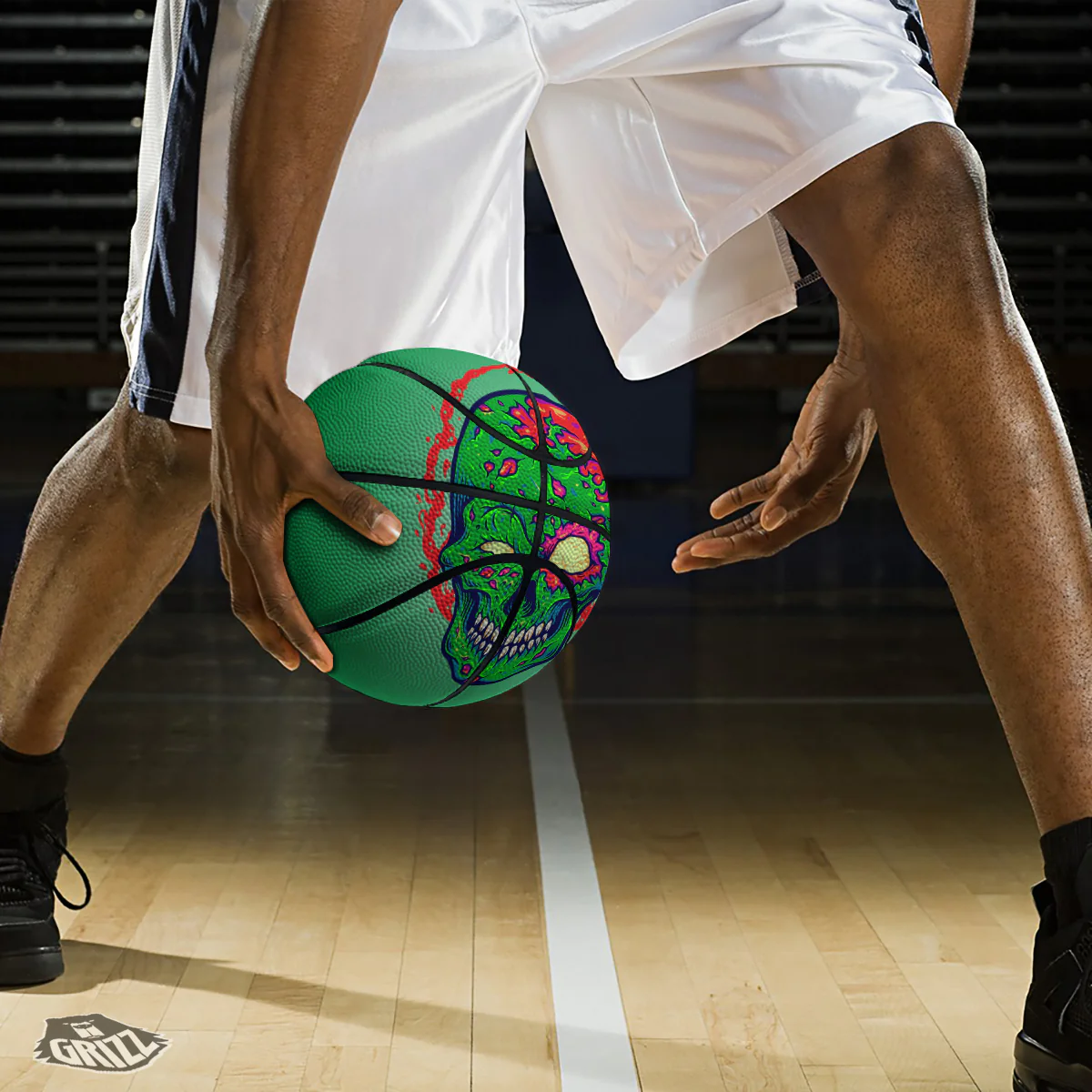 Zombie Halloween Skull Print Basketball - Image 3
