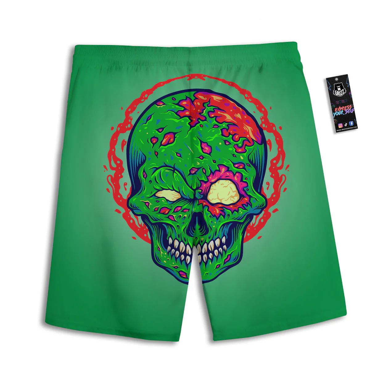 Zombie Halloween Skull Print Men's Athletic Shorts - Image 2