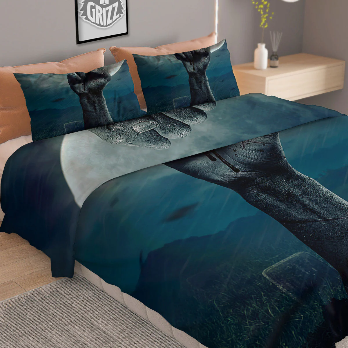Zombie Hand Rising From Grave Print Duvet Cover Bedding Set - Image 2